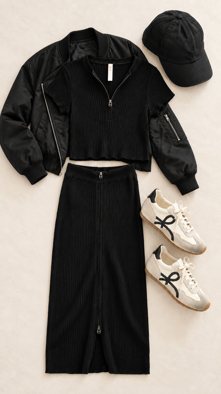 Daily Practice Zip-Up Crop Top & Midi Skirt Set